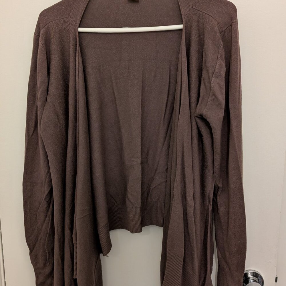 Adrienne Vittadini Brown Open Front High Low Cardigan